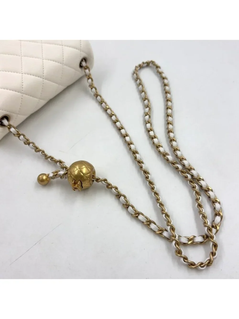 Chanel Coco Ball Mini Quilted Random Lambskin White Shoulder Bag Gold